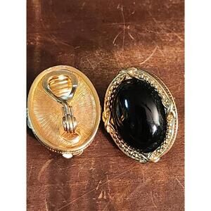 Vintage Monet Goldtone And Black Clipon Earrings